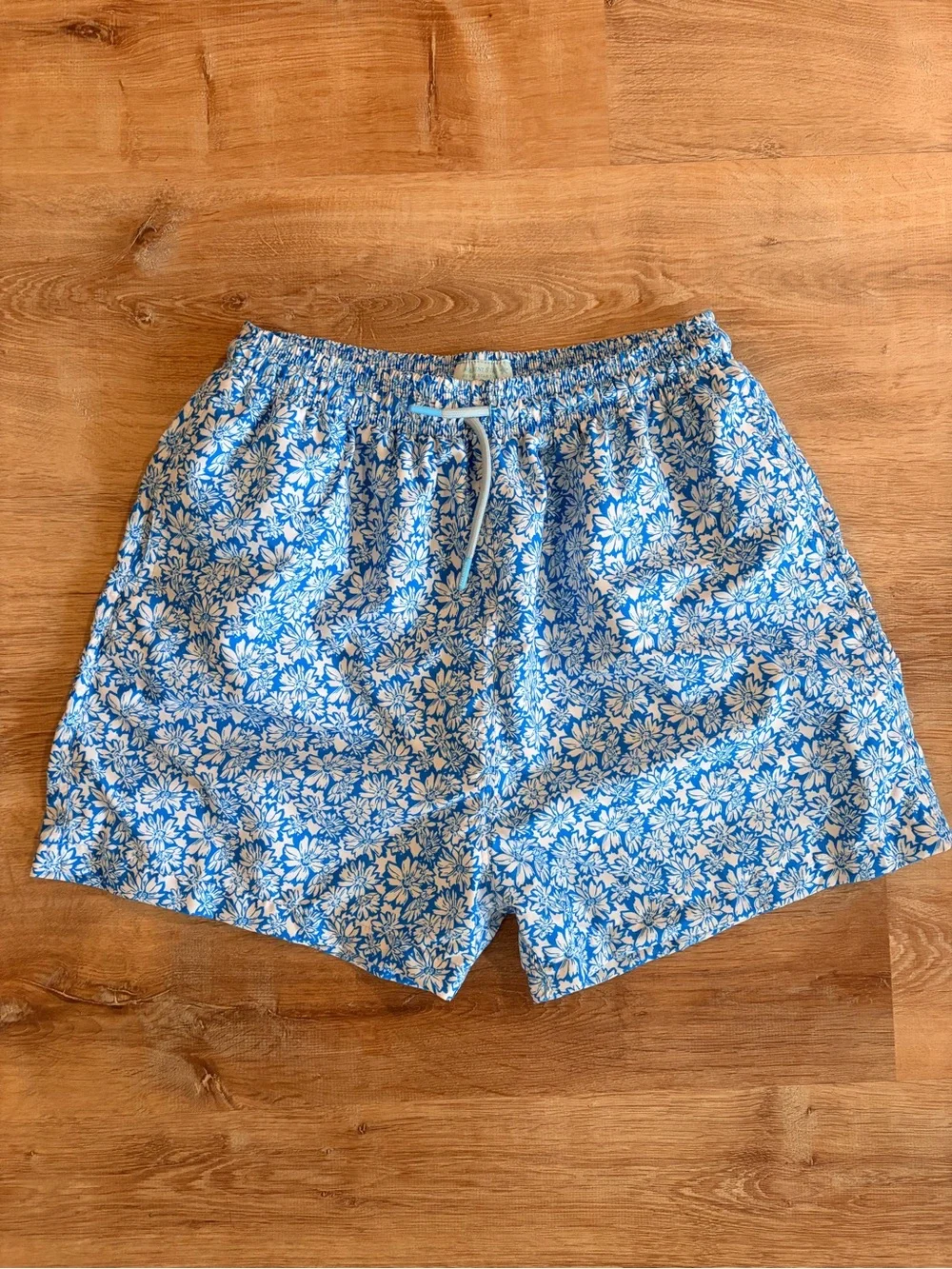 Men's Floral Blue Swim Trunks with Drawstring
